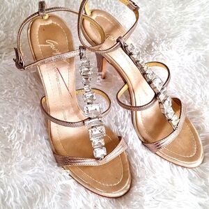 GIUSEPPE ZANOTTI Gold Sparkle T Strap Sandal Heels